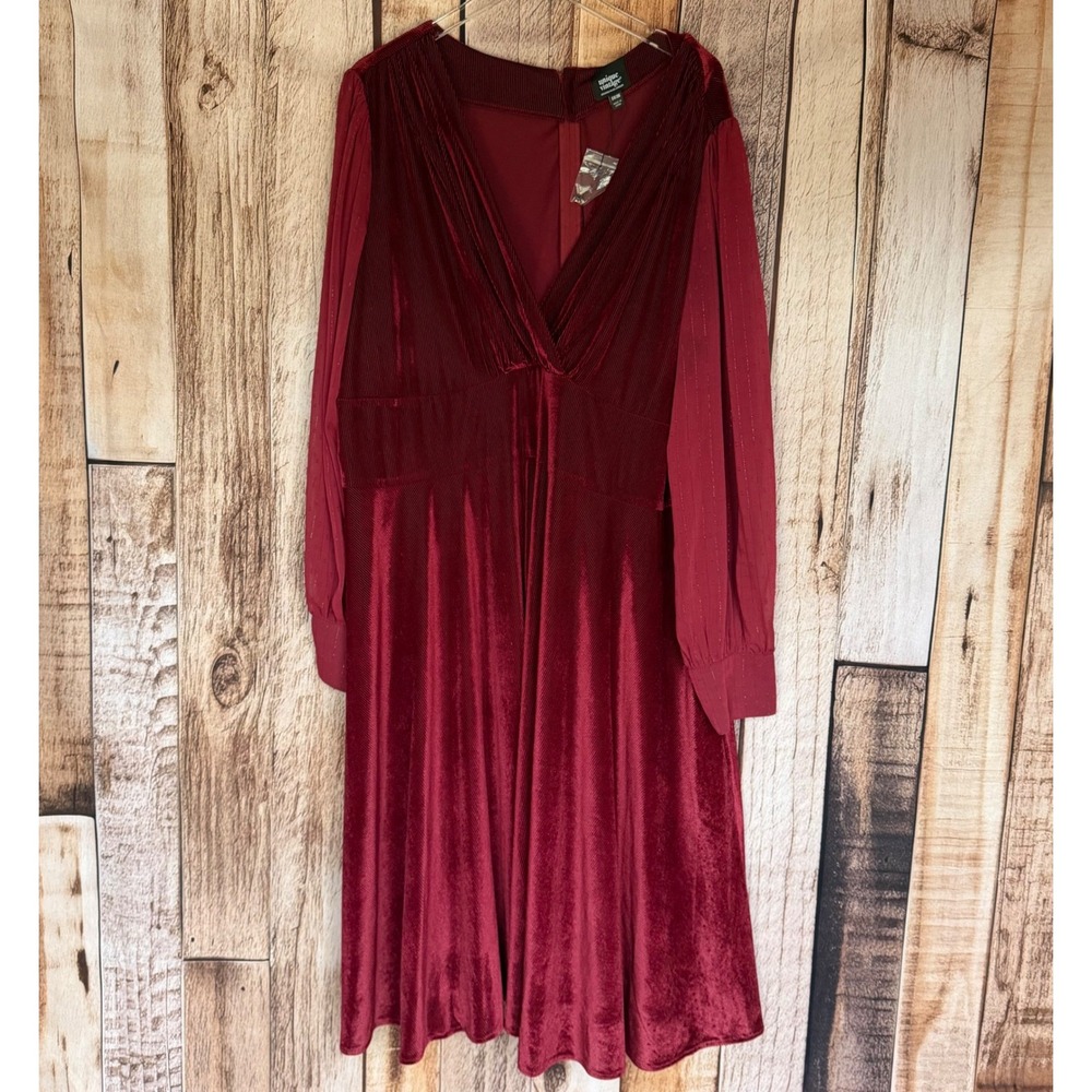 Unique Vintage Velvet Midi Dress Burgundy Holiday Glam Festive Fall Size‎ 5X 26
